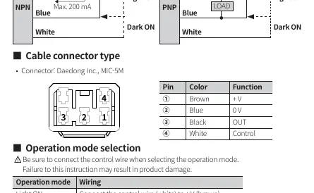 Wiring diagram for cable type sensors