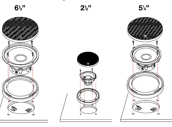 Woofer and Mid mounting diagram.