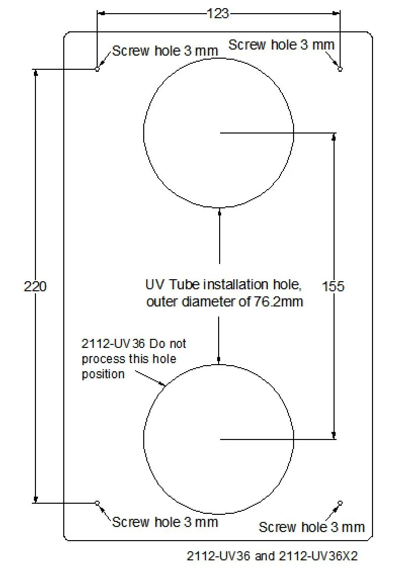 Drilling template for 2112-UV36X2