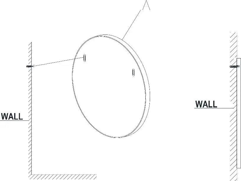 Assembly steps for the mirror, showing keyhole measurement and screw installation.