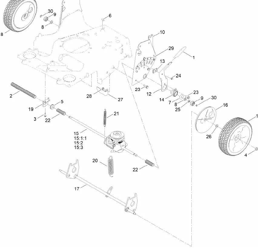 Rear Wheel and Height-of-Cut Assembly diagram