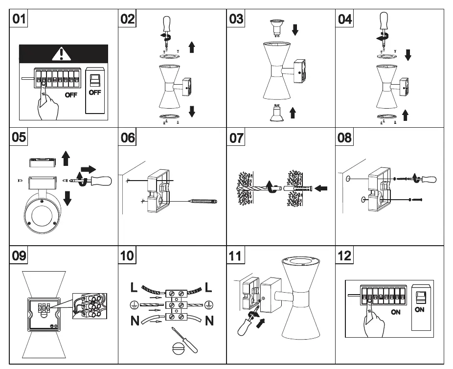 Installation steps for the TRIO Ardas wall light