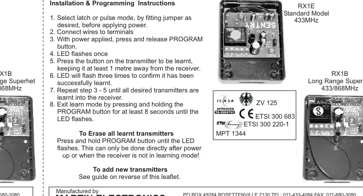RX1E and RX1B receiver models