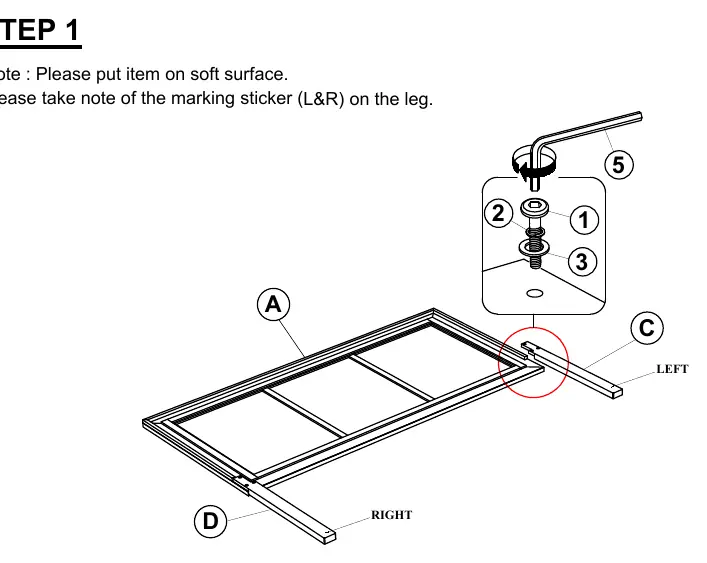 Step 1: Attach legs to headboard