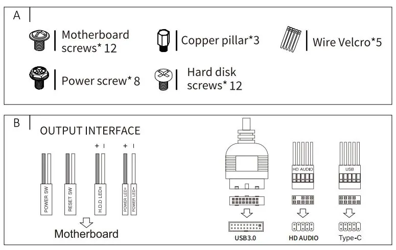 Parts and accessories list and wire interface diagram