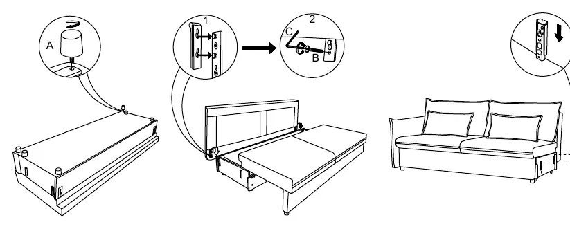Step-by-step leg assembly diagram.