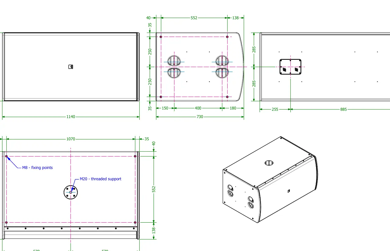 Outline EIDOS 218S technical drawing showing dimensions and mounting points.