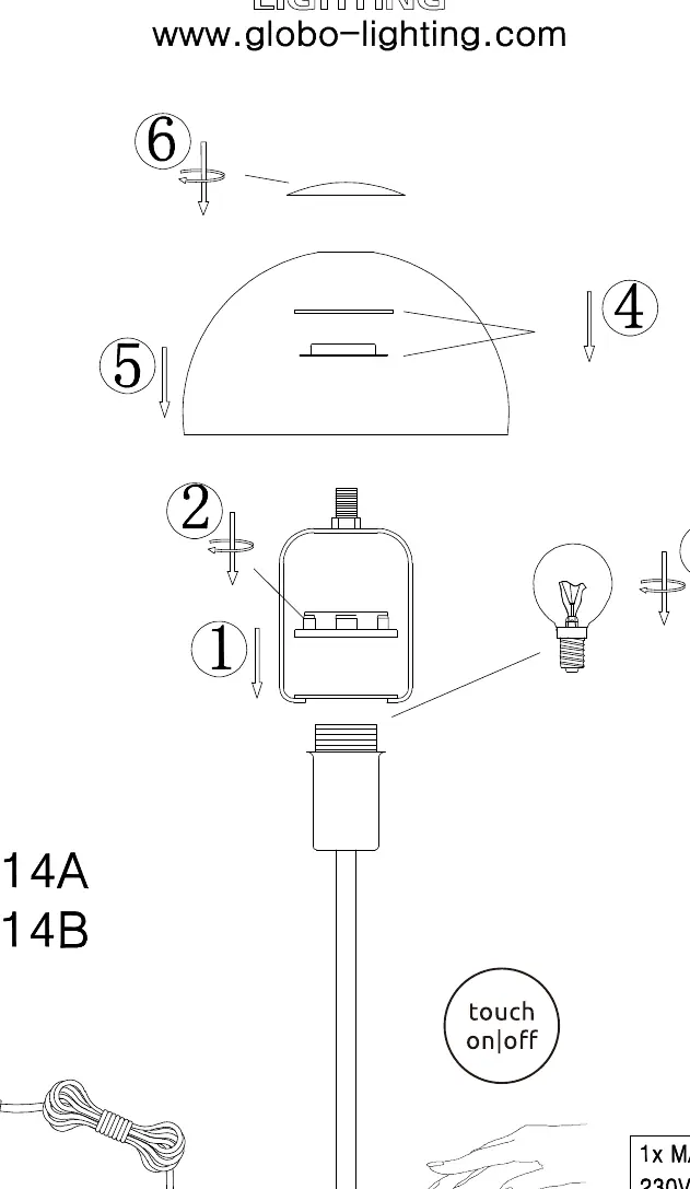 Assembly diagram for Globo Lighting 21914A/21914B