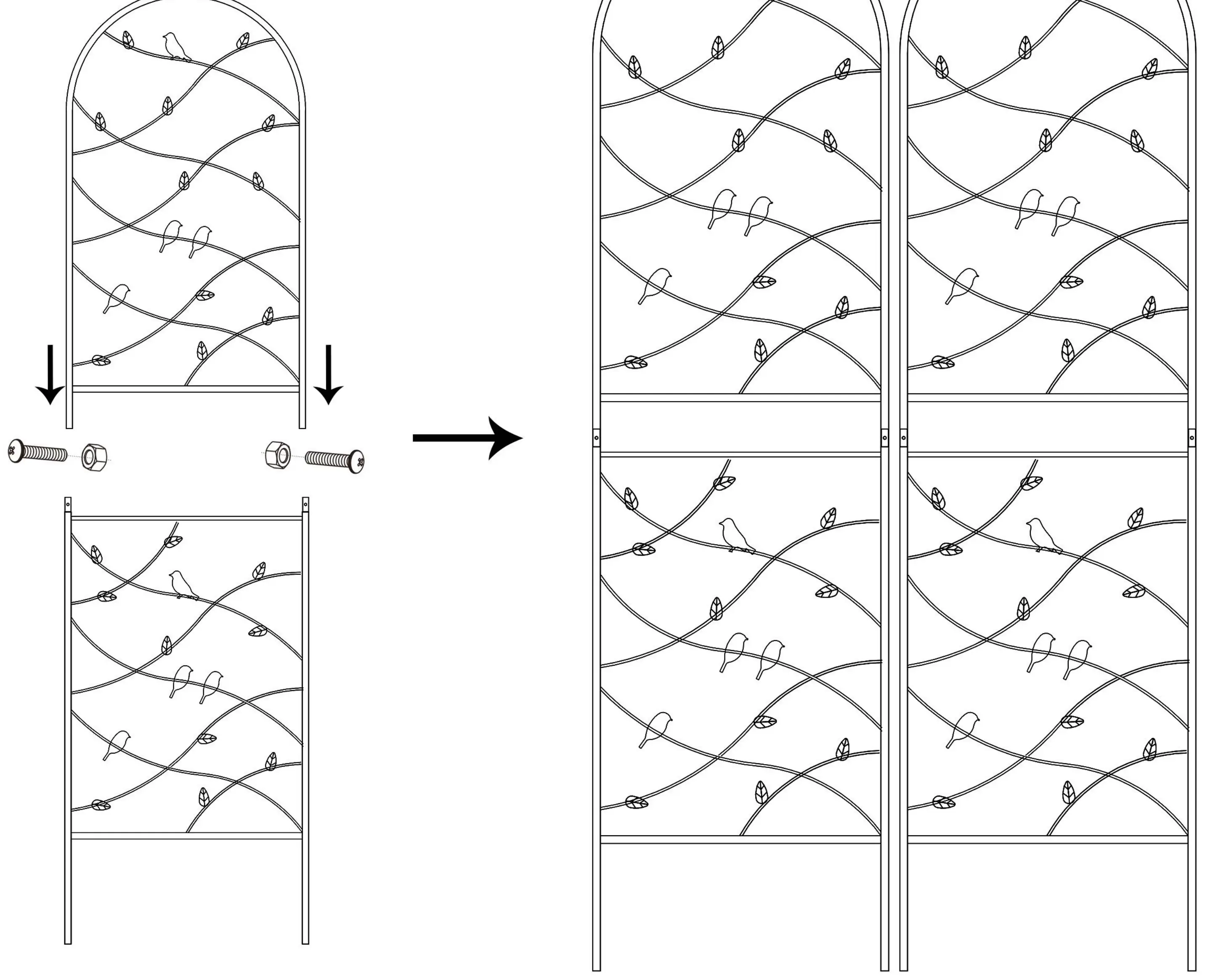 Assembly diagram showing the connection of top and bottom trellis sections.