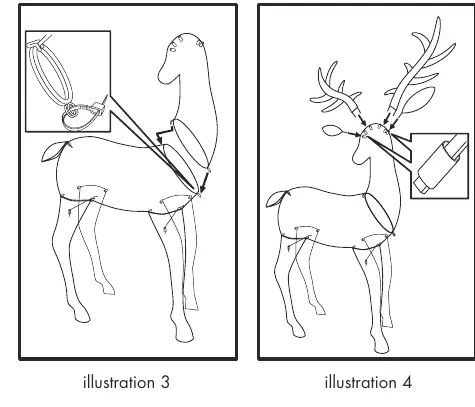 Illustration 3 and 4: Attaching head, antlers, and ears.