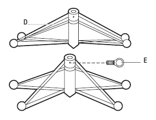 Stand assembly instructions showing the X-shape stand and eyebolt insertion.