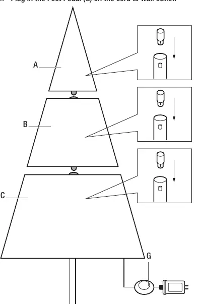 Tree assembly diagram showing how to stack sections A, B, and C.