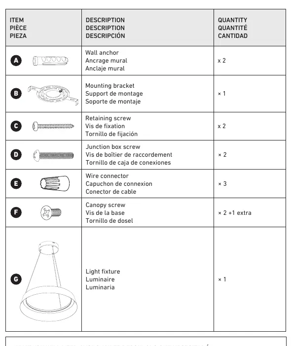 Included hardware list