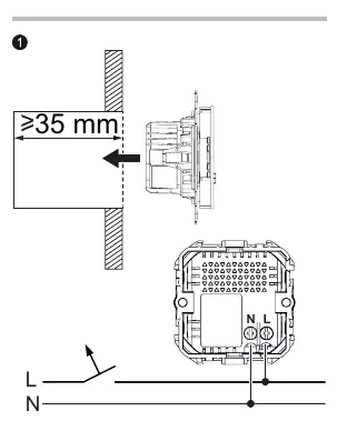 Wiring diagram showing L and N connections, stripping length, and torque requirements.