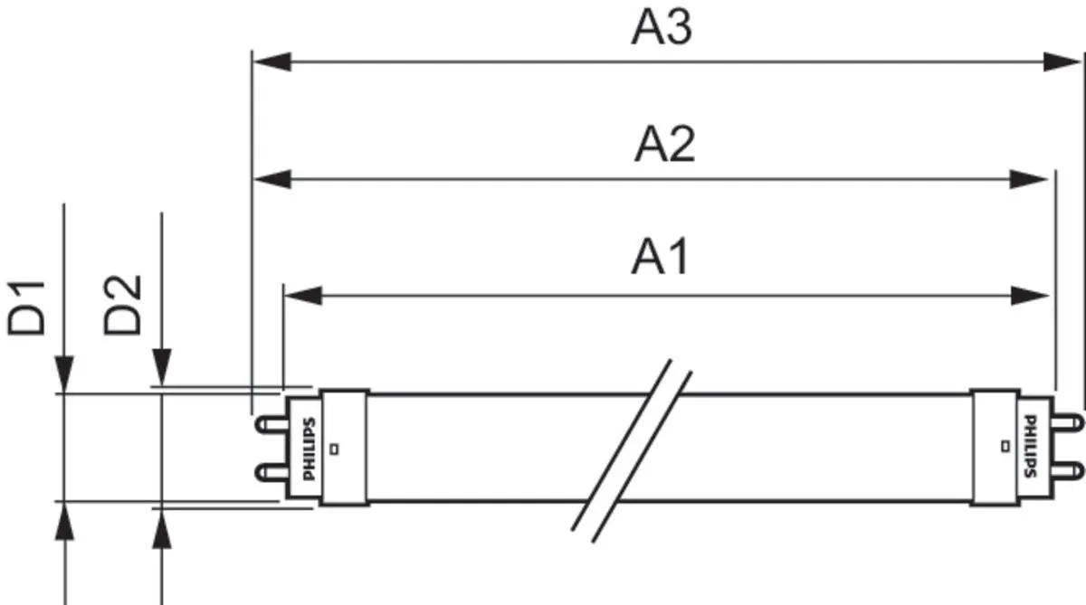 Dimensional drawing of the LEDtube