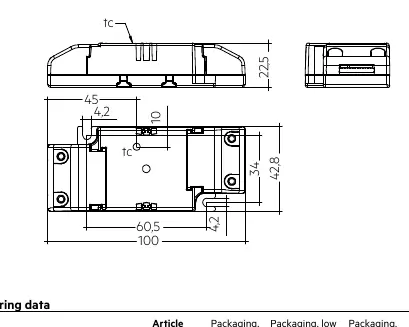 Dimensional drawing of the LED driver