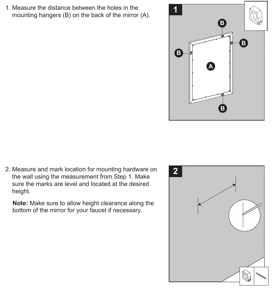 Installation steps 1 and 2: Measuring and marking.
