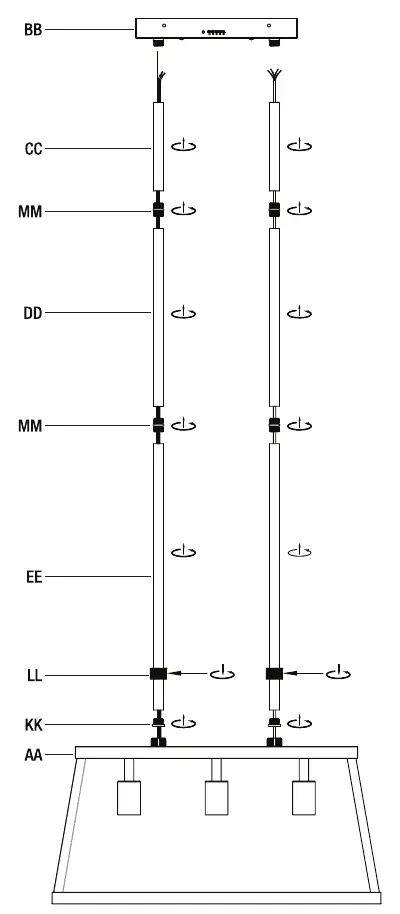 Assembling the fixture stems and hollow bolts.