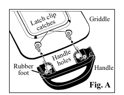 Handle assembly: Aligning handle holes with latch clip catches.