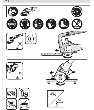 Safety and usage diagram for diamond cutting discs.