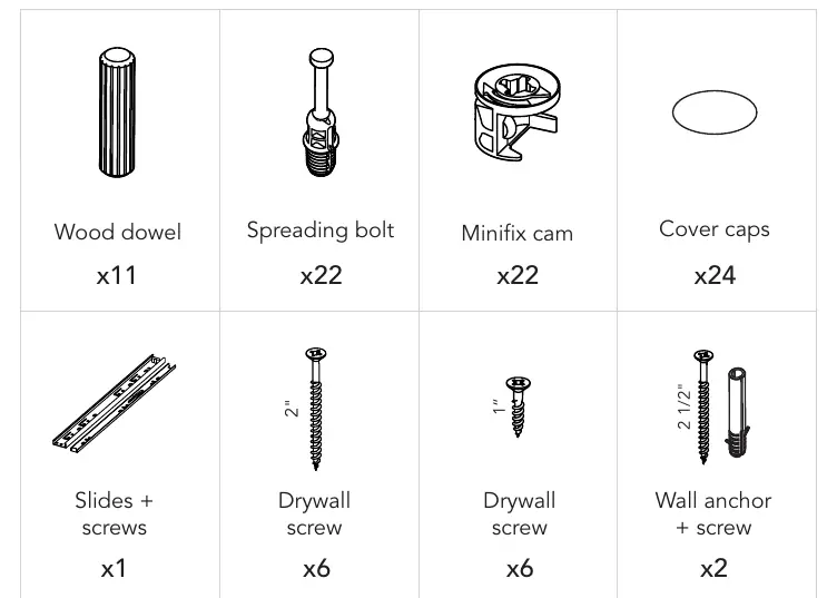 Hardware components included in the bag