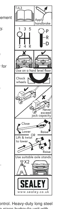 Safety and operational icons for the trolley jack.