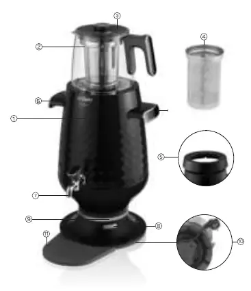 Parts diagram of the Arzum Ehlikeyf Samovar