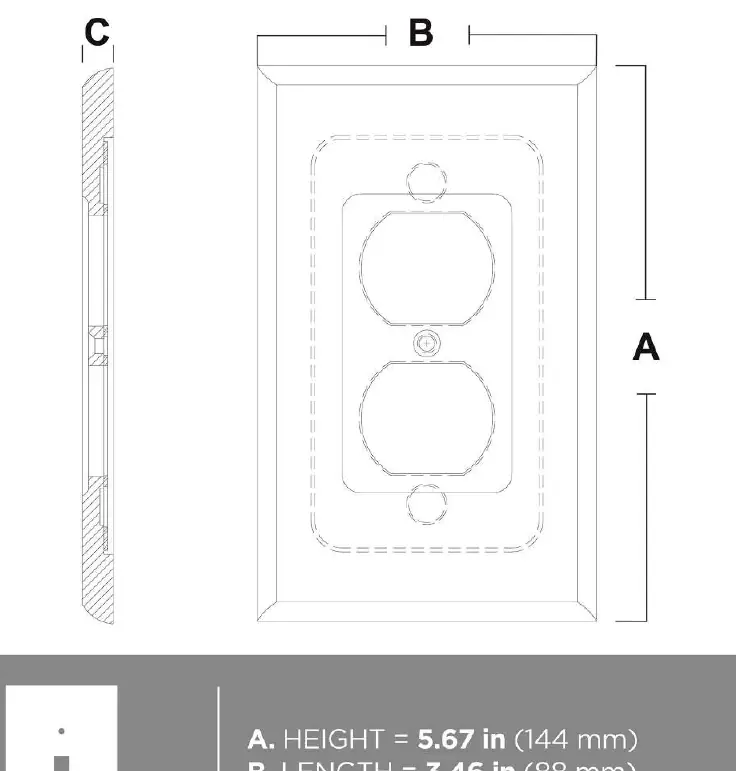 Dimensional diagram of the 1-Gang Duplex Wall Plate