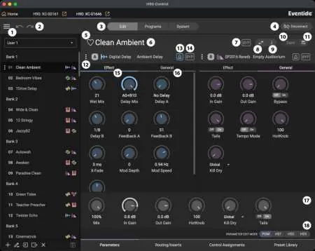 H90 Control parameters edit menu