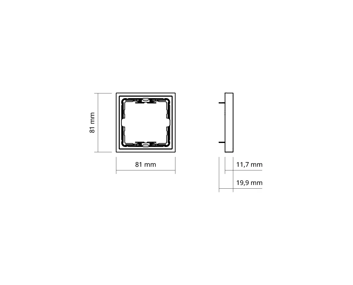 Dimensions of the 1-gang frame