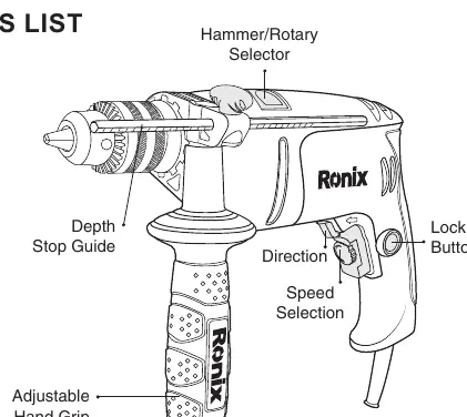 Parts diagram of the Ronix 2210C impact drill.