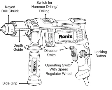 Parts diagram of the Ronix 2214K impact drill.