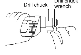 Diagram showing how to use the chuck key.