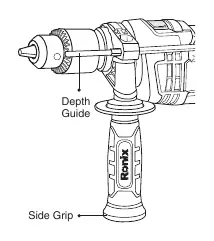 Diagram of the depth gauge and side grip.