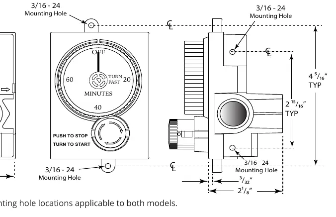 Mounting hole locations for the E-Stop Gas Timer.
