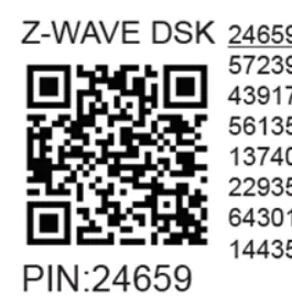 Example of the Z-Wave DSK label and QR code.
