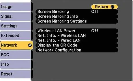 Network menu