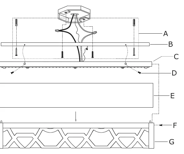 Exploded view of parts A through G.