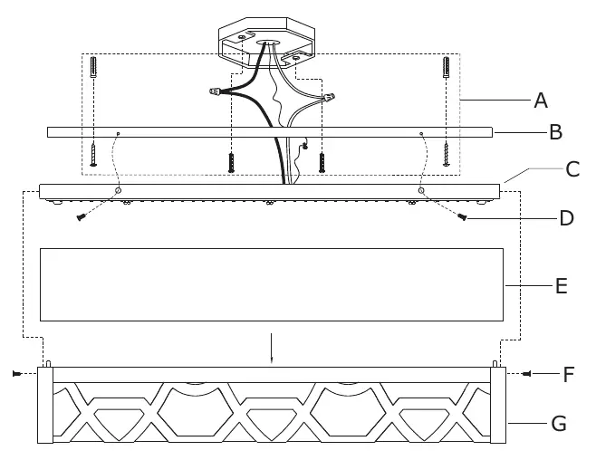 Exploded view of the fixture parts.