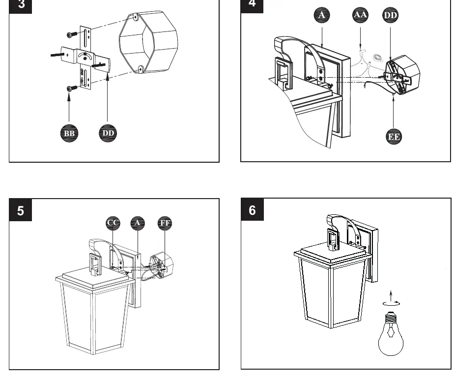 Installation steps for the wall lantern