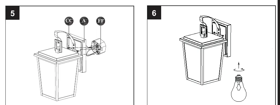 Steps 5-6: Final fixture mounting and bulb installation.