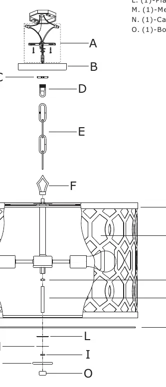 Exploded view of the chandelier parts.
