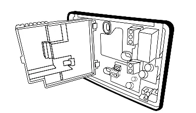 Internal view of the thermostat with terminal cover open