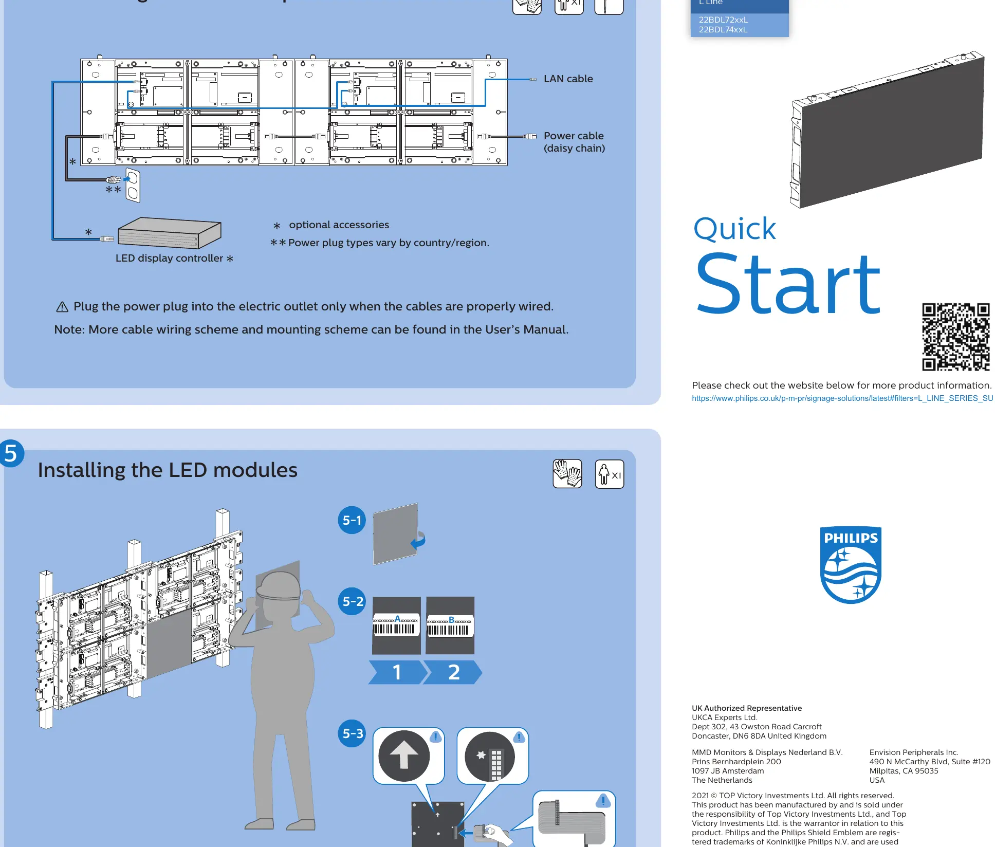 Daisy-chaining power and data cables.
