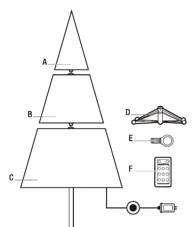 Package contents including tree sections and stand
