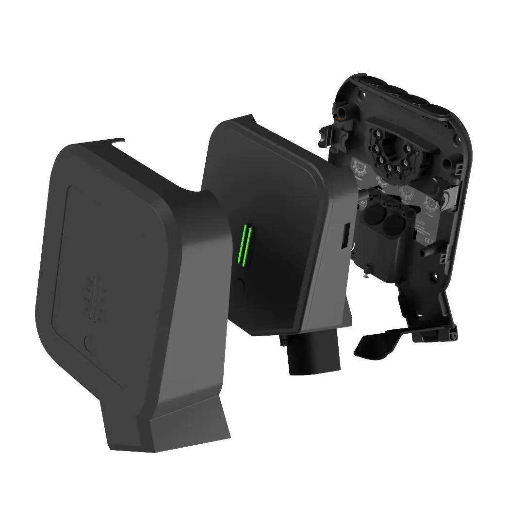 Exploded view of the Qudo charging station components.
