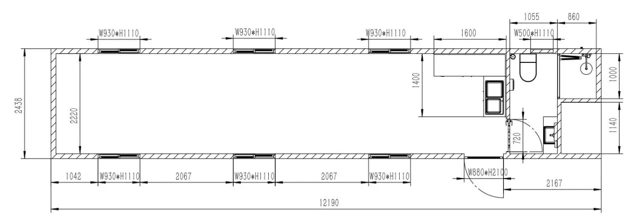 Floor plan sketch of the 40FT Container House
