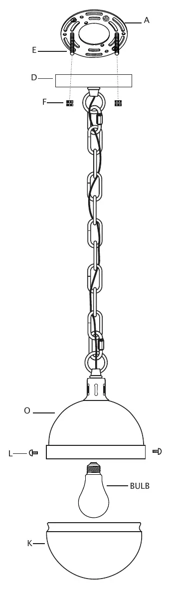 Final assembly diagram showing canopy, bulb, and shade installation