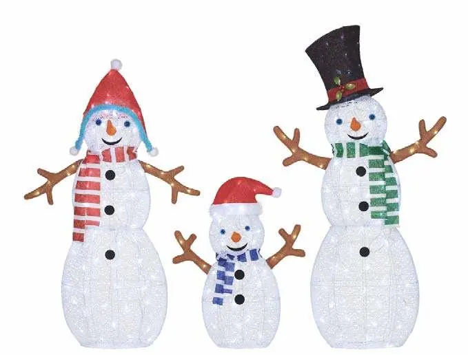 3-Piece Ice Shimmer LED Snowman Family