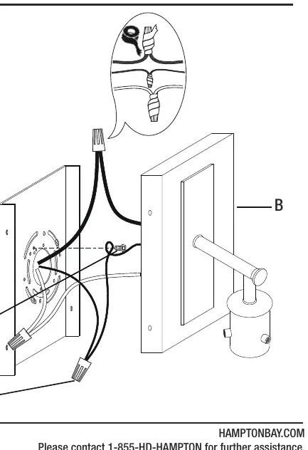 Wiring diagram showing connections to the outlet box.